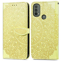 Coque Portefeuille Motif Fantaisie Livre Cuir Etui Clapet S04D pour Motorola Moto E20 Jaune