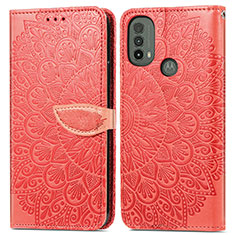 Coque Portefeuille Motif Fantaisie Livre Cuir Etui Clapet S04D pour Motorola Moto E20 Rouge