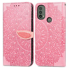 Coque Portefeuille Motif Fantaisie Livre Cuir Etui Clapet S04D pour Motorola Moto E30 Or Rose