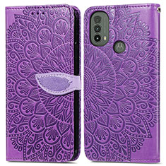 Coque Portefeuille Motif Fantaisie Livre Cuir Etui Clapet S04D pour Motorola Moto E30 Violet