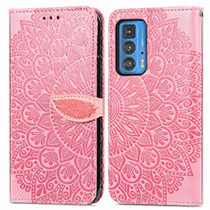 Coque Portefeuille Motif Fantaisie Livre Cuir Etui Clapet S04D pour Motorola Moto Edge 20 Pro 5G Or Rose