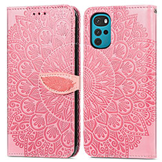 Coque Portefeuille Motif Fantaisie Livre Cuir Etui Clapet S04D pour Motorola Moto G22 Or Rose