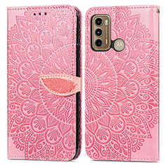 Coque Portefeuille Motif Fantaisie Livre Cuir Etui Clapet S04D pour Motorola Moto G60 Or Rose