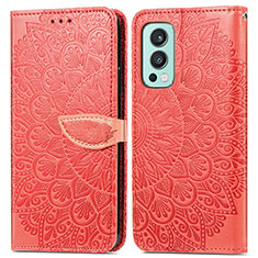 Coque Portefeuille Motif Fantaisie Livre Cuir Etui Clapet S04D pour OnePlus Nord 2 5G Rouge