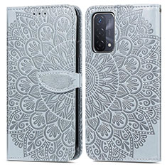 Coque Portefeuille Motif Fantaisie Livre Cuir Etui Clapet S04D pour Oppo A54 5G Gris