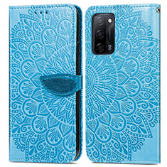 Coque Portefeuille Motif Fantaisie Livre Cuir Etui Clapet S04D pour Oppo A55 5G Bleu