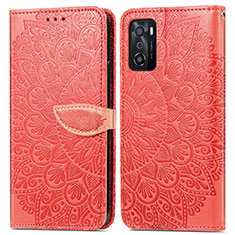 Coque Portefeuille Motif Fantaisie Livre Cuir Etui Clapet S04D pour Oppo A55S 5G Rouge