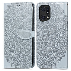 Coque Portefeuille Motif Fantaisie Livre Cuir Etui Clapet S04D pour Oppo Find X5 5G Gris