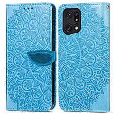 Coque Portefeuille Motif Fantaisie Livre Cuir Etui Clapet S04D pour Oppo Find X5 Pro 5G Bleu