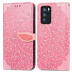 Coque Portefeuille Motif Fantaisie Livre Cuir Etui Clapet S04D pour Oppo Reno6 Pro 5G India Or Rose