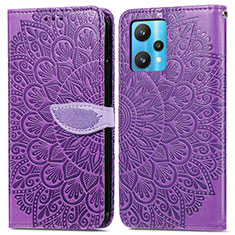 Coque Portefeuille Motif Fantaisie Livre Cuir Etui Clapet S04D pour Realme 9 4G Violet