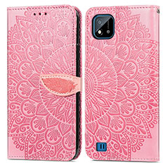 Coque Portefeuille Motif Fantaisie Livre Cuir Etui Clapet S04D pour Realme C20A Or Rose