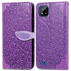 Coque Portefeuille Motif Fantaisie Livre Cuir Etui Clapet S04D pour Realme C20A Violet