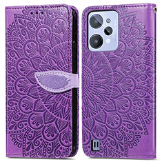 Coque Portefeuille Motif Fantaisie Livre Cuir Etui Clapet S04D pour Realme C31 Violet