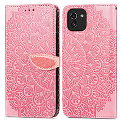 Coque Portefeuille Motif Fantaisie Livre Cuir Etui Clapet S04D pour Samsung Galaxy A03 Or Rose