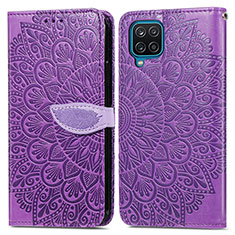 Coque Portefeuille Motif Fantaisie Livre Cuir Etui Clapet S04D pour Samsung Galaxy A12 Violet