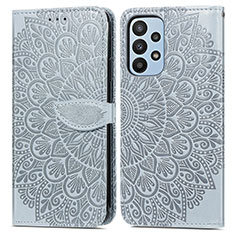 Coque Portefeuille Motif Fantaisie Livre Cuir Etui Clapet S04D pour Samsung Galaxy A23 4G Gris