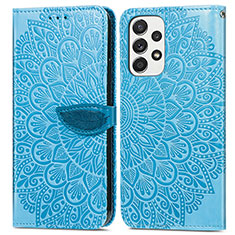 Coque Portefeuille Motif Fantaisie Livre Cuir Etui Clapet S04D pour Samsung Galaxy A33 5G Bleu