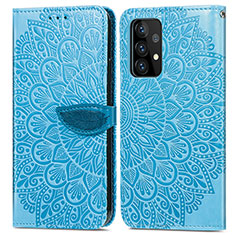 Coque Portefeuille Motif Fantaisie Livre Cuir Etui Clapet S04D pour Samsung Galaxy A52s 5G Bleu