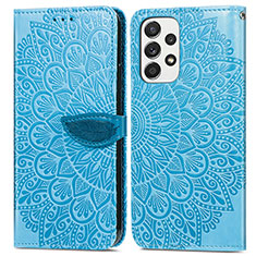 Coque Portefeuille Motif Fantaisie Livre Cuir Etui Clapet S04D pour Samsung Galaxy A53 5G Bleu