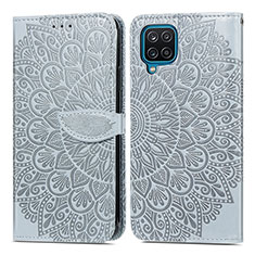 Coque Portefeuille Motif Fantaisie Livre Cuir Etui Clapet S04D pour Samsung Galaxy F12 Gris