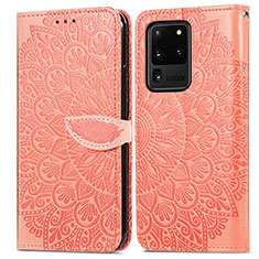 Coque Portefeuille Motif Fantaisie Livre Cuir Etui Clapet S04D pour Samsung Galaxy S20 Ultra 5G Orange