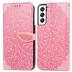 Coque Portefeuille Motif Fantaisie Livre Cuir Etui Clapet S04D pour Samsung Galaxy S21 Plus 5G Or Rose