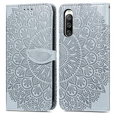 Coque Portefeuille Motif Fantaisie Livre Cuir Etui Clapet S04D pour Sony Xperia 10 IV SO-52C Gris