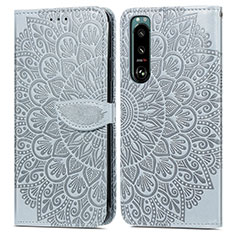 Coque Portefeuille Motif Fantaisie Livre Cuir Etui Clapet S04D pour Sony Xperia 5 III Gris