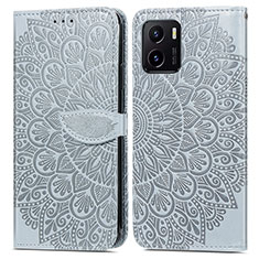 Coque Portefeuille Motif Fantaisie Livre Cuir Etui Clapet S04D pour Vivo iQOO U5x Gris