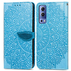 Coque Portefeuille Motif Fantaisie Livre Cuir Etui Clapet S04D pour Vivo iQOO Z3 5G Bleu