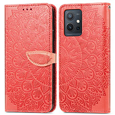 Coque Portefeuille Motif Fantaisie Livre Cuir Etui Clapet S04D pour Vivo iQOO Z6 5G Rouge