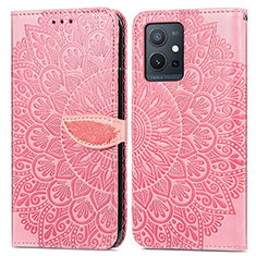 Coque Portefeuille Motif Fantaisie Livre Cuir Etui Clapet S04D pour Vivo T1 5G India Or Rose