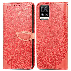 Coque Portefeuille Motif Fantaisie Livre Cuir Etui Clapet S04D pour Vivo V20 (2021) Rouge