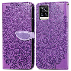 Coque Portefeuille Motif Fantaisie Livre Cuir Etui Clapet S04D pour Vivo V20 (2021) Violet