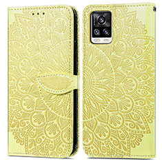 Coque Portefeuille Motif Fantaisie Livre Cuir Etui Clapet S04D pour Vivo V20 Jaune