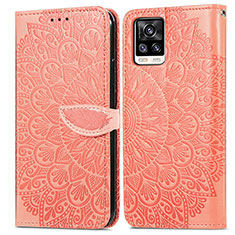 Coque Portefeuille Motif Fantaisie Livre Cuir Etui Clapet S04D pour Vivo V20 Orange