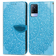 Coque Portefeuille Motif Fantaisie Livre Cuir Etui Clapet S04D pour Vivo V21 5G Bleu