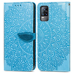 Coque Portefeuille Motif Fantaisie Livre Cuir Etui Clapet S04D pour Vivo V21e 4G Bleu