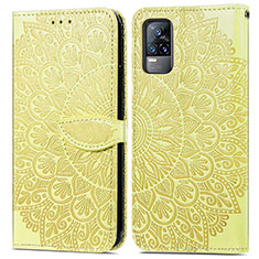 Coque Portefeuille Motif Fantaisie Livre Cuir Etui Clapet S04D pour Vivo V21e 4G Jaune