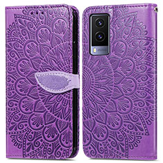 Coque Portefeuille Motif Fantaisie Livre Cuir Etui Clapet S04D pour Vivo V21e 5G Violet