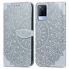 Coque Portefeuille Motif Fantaisie Livre Cuir Etui Clapet S04D pour Vivo V21s 5G Gris