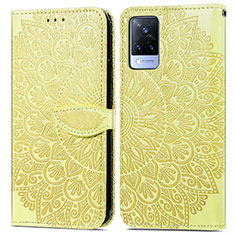 Coque Portefeuille Motif Fantaisie Livre Cuir Etui Clapet S04D pour Vivo V21s 5G Jaune