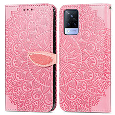 Coque Portefeuille Motif Fantaisie Livre Cuir Etui Clapet S04D pour Vivo V21s 5G Or Rose