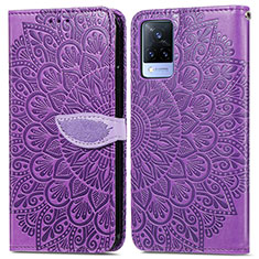 Coque Portefeuille Motif Fantaisie Livre Cuir Etui Clapet S04D pour Vivo V21s 5G Violet