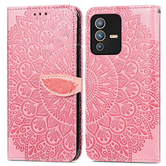 Coque Portefeuille Motif Fantaisie Livre Cuir Etui Clapet S04D pour Vivo V23 5G Or Rose