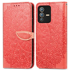 Coque Portefeuille Motif Fantaisie Livre Cuir Etui Clapet S04D pour Vivo V23 5G Rouge