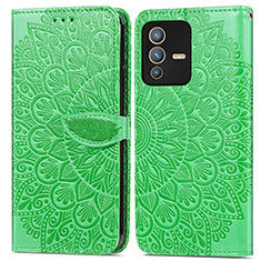 Coque Portefeuille Motif Fantaisie Livre Cuir Etui Clapet S04D pour Vivo V23 5G Vert