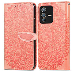 Coque Portefeuille Motif Fantaisie Livre Cuir Etui Clapet S04D pour Vivo V23 Pro 5G Orange