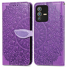 Coque Portefeuille Motif Fantaisie Livre Cuir Etui Clapet S04D pour Vivo V23 Pro 5G Violet